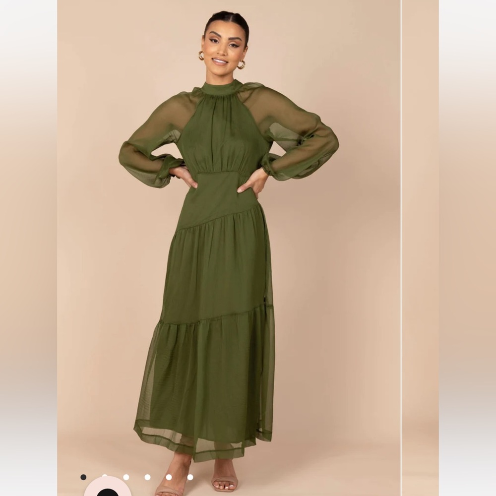 NWT Julip Sheer Long Sleeve Maxi Dress Olive - Petal & Pup